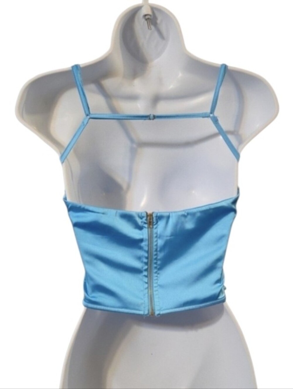 Blue Satin Crop Corset Tank Top with Back Zip - Picture 3 of 7